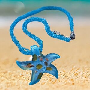 Italian Murano Blue Glass Starfish Necklace